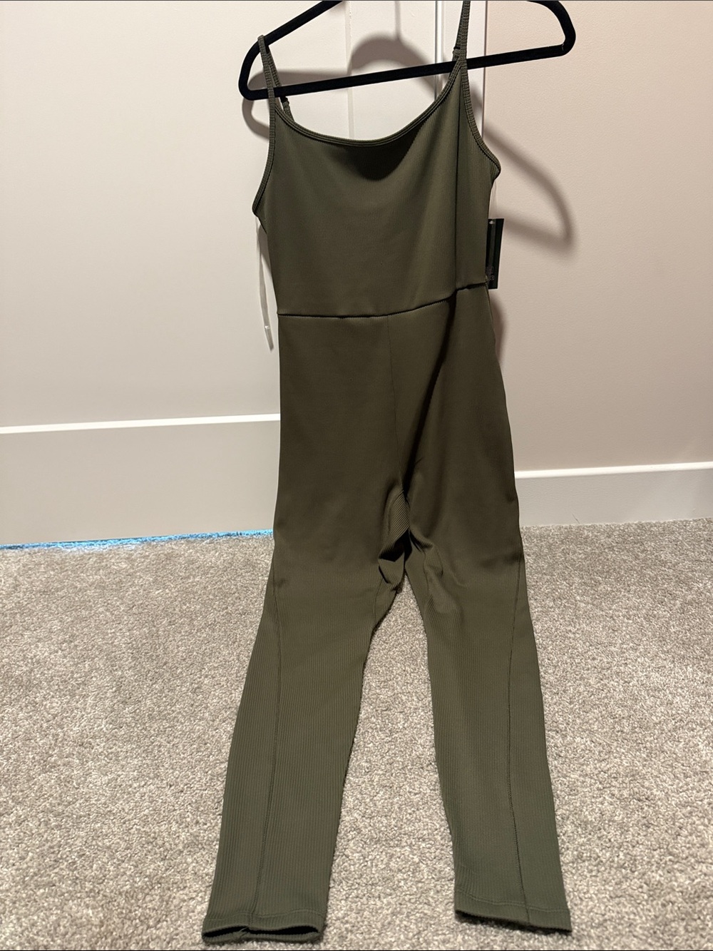 Olive Green Sleeveless Ribbed Jumpsuit